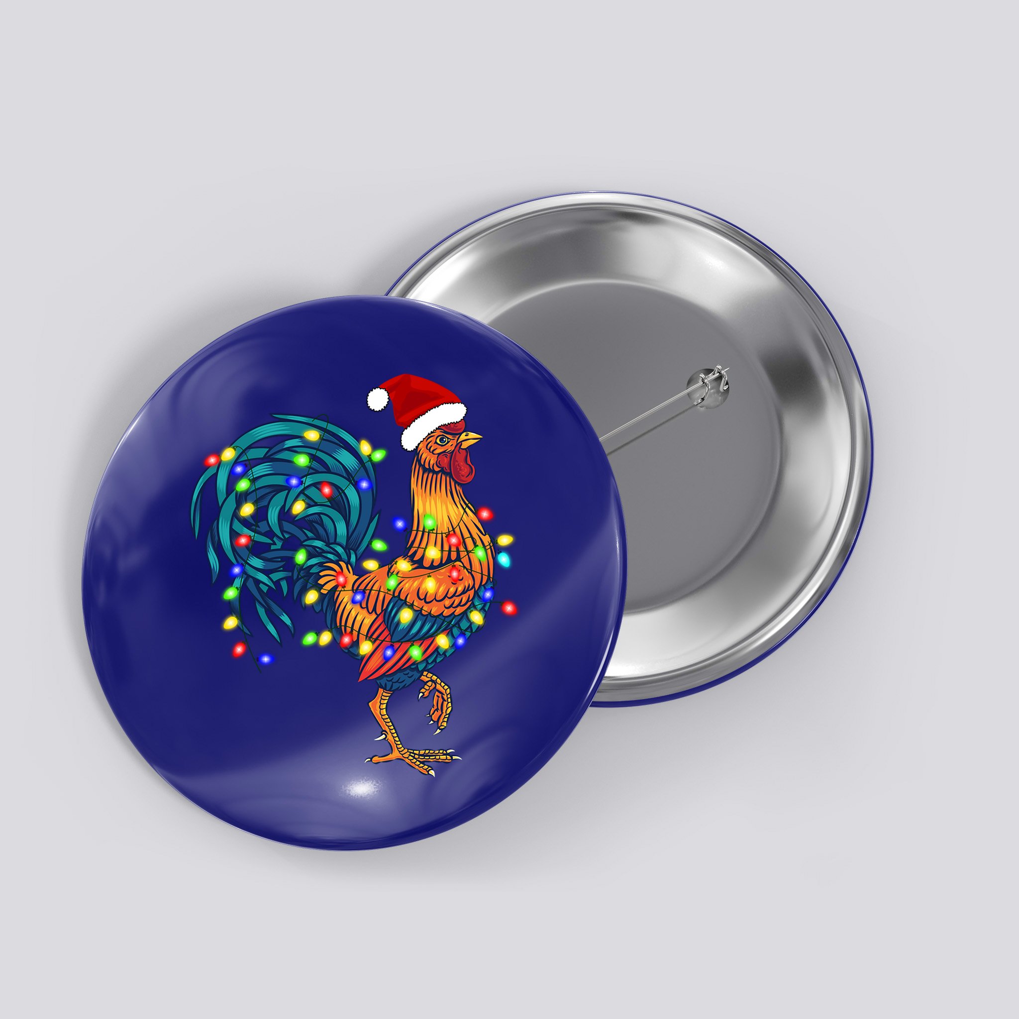Funny Rooster Chicken Christmas Lights Pajama Farmer Funny Gift Button