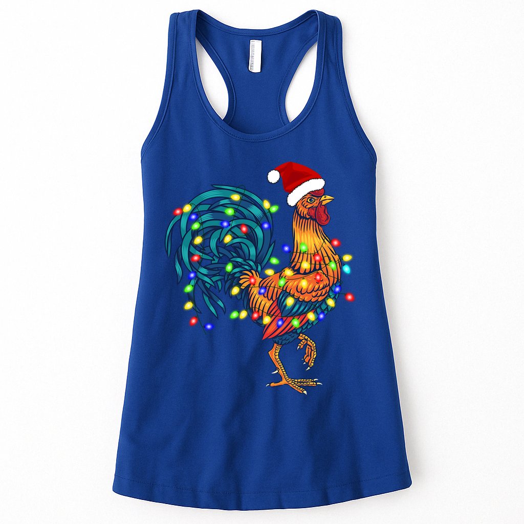 Funny Rooster Chicken Christmas Lights Pajama Farmer Funny Gift Womens Tank Top