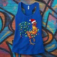 Funny Rooster Chicken Christmas Lights Pajama Farmer Funny Gift Womens Tank Top