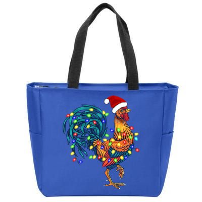 Funny Rooster Chicken Christmas Lights Pajama Farmer Funny Gift Zip Tote Bag