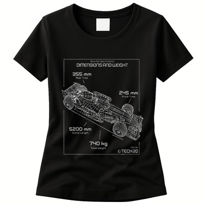 Formula Race Car Specifications Team Racing fan engineering Womens T-Shirt
