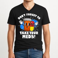 Funny Retro Cartoon Don't Forget To Take Your Meds V-Neck T-Shirt