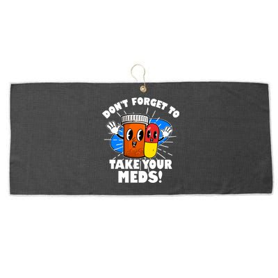 Funny Retro Cartoon Don't Forget To Take Your Meds Large Microfiber Waffle Golf Towel