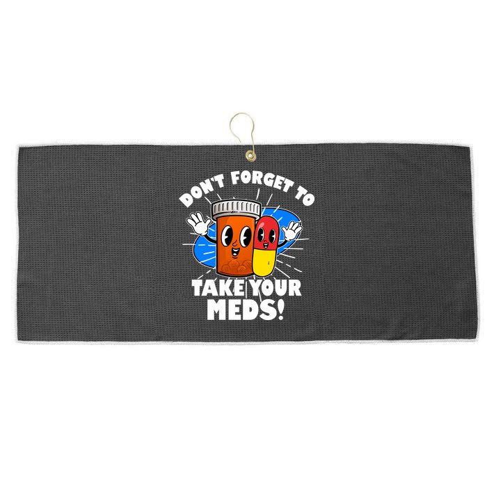 Funny Retro Cartoon Don't Forget To Take Your Meds Large Microfiber Waffle Golf Towel