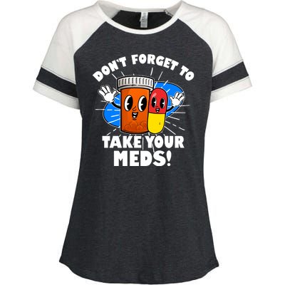 Funny Retro Cartoon Don't Forget To Take Your Meds Enza Ladies Jersey Colorblock Tee