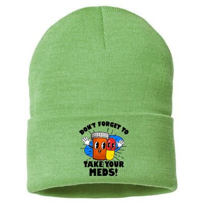 Funny Retro Cartoon Don't Forget To Take Your Meds Sustainable Knit Beanie