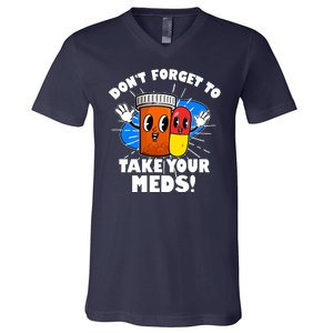 Funny Retro Cartoon Don't Forget To Take Your Meds V-Neck T-Shirt