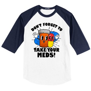 Funny Retro Cartoon Don't Forget To Take Your Meds Baseball Sleeve Shirt