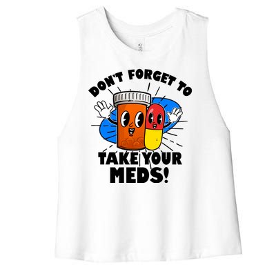 Funny Retro Cartoon Don't Forget To Take Your Meds Women's Racerback Cropped Tank