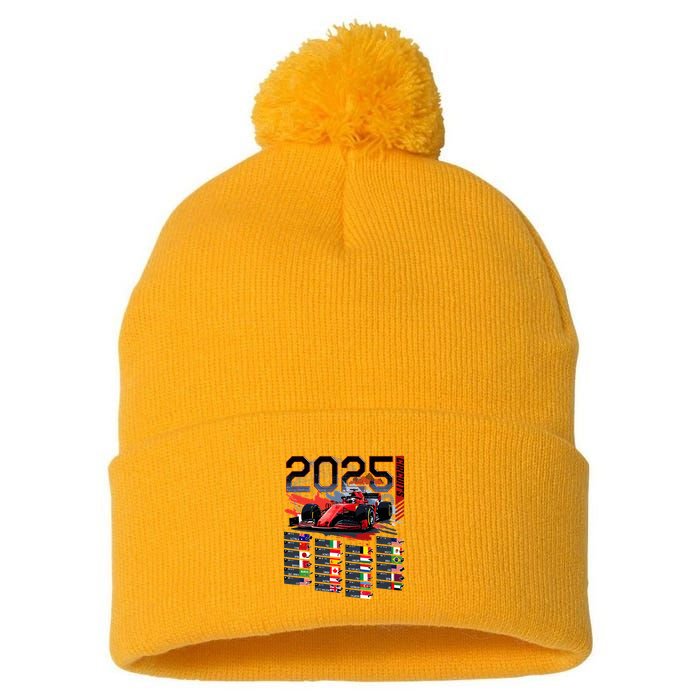 Formula Racing Calendar 2025 Schedule G.R.A.N.D P.R.I.X Circuit Pom Pom 12in Knit Beanie