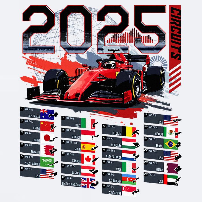 Formula Racing Calendar 2025 Schedule G.R.A.N.D P.R.I.X Circuit Sueded Cloud Jersey T-Shirt