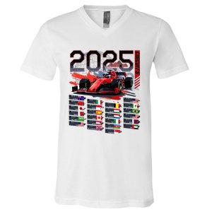 Formula Racing Calendar 2025 Schedule G.R.A.N.D P.R.I.X Circuit V-Neck T-Shirt