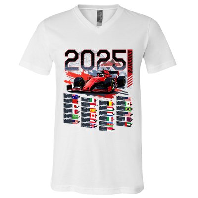 Formula Racing Calendar 2025 Schedule G.R.A.N.D P.R.I.X Circuit V-Neck T-Shirt