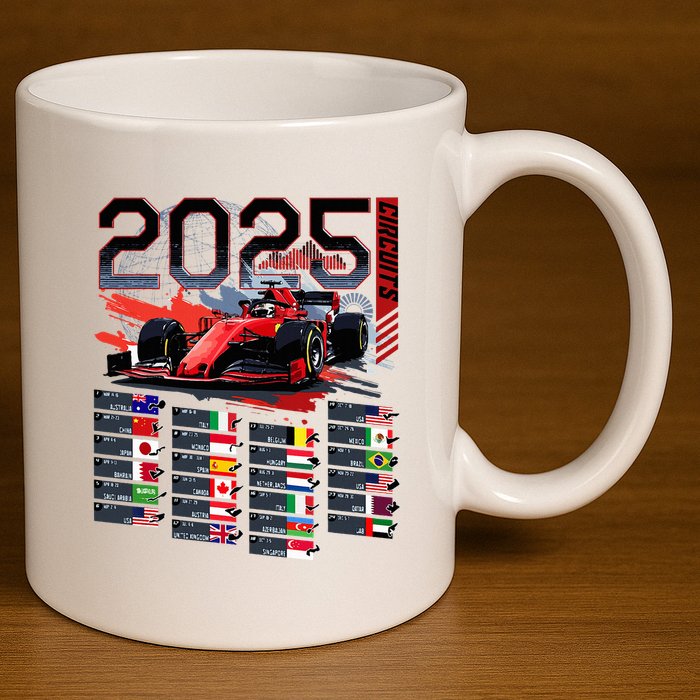 Formula Racing Calendar 2025 Schedule G.R.A.N.D P.R.I.X Circuit 11oz C Handle Ceramic Mug
