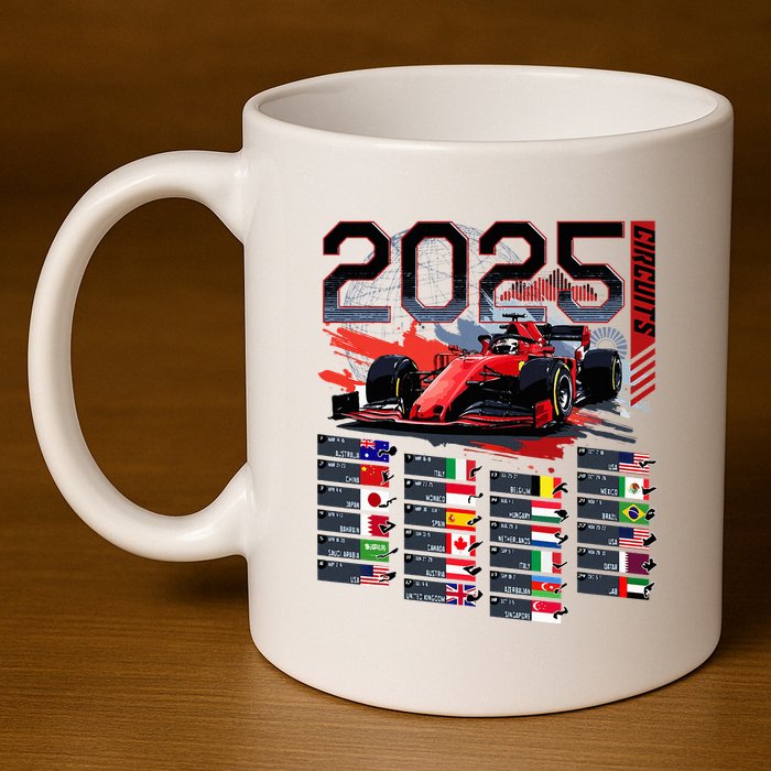 Formula Racing Calendar 2025 Schedule G.R.A.N.D P.R.I.X Circuit 11oz C Handle Ceramic Mug