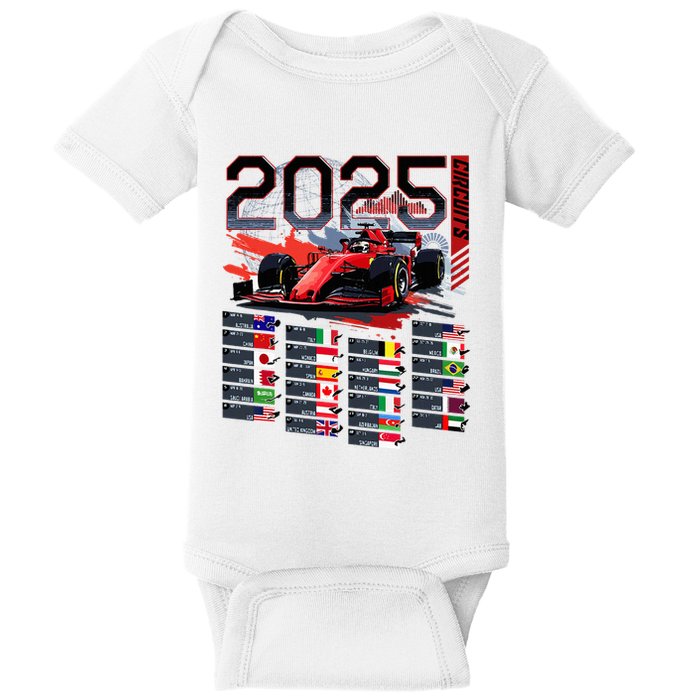 Formula Racing Calendar 2025 Schedule G.R.A.N.D P.R.I.X Circuit Baby Bodysuit