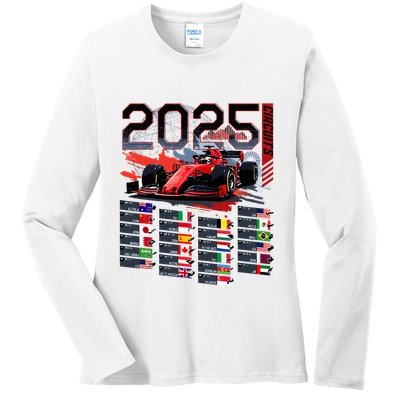 Formula Racing Calendar 2025 Schedule G.R.A.N.D P.R.I.X Circuit Ladies Long Sleeve Shirt
