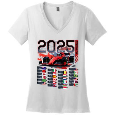 Formula Racing Calendar 2025 Schedule G.R.A.N.D P.R.I.X Circuit Women's V-Neck T-Shirt