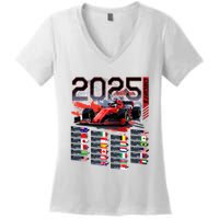Formula Racing Calendar 2025 Schedule G.R.A.N.D P.R.I.X Circuit Women's V-Neck T-Shirt
