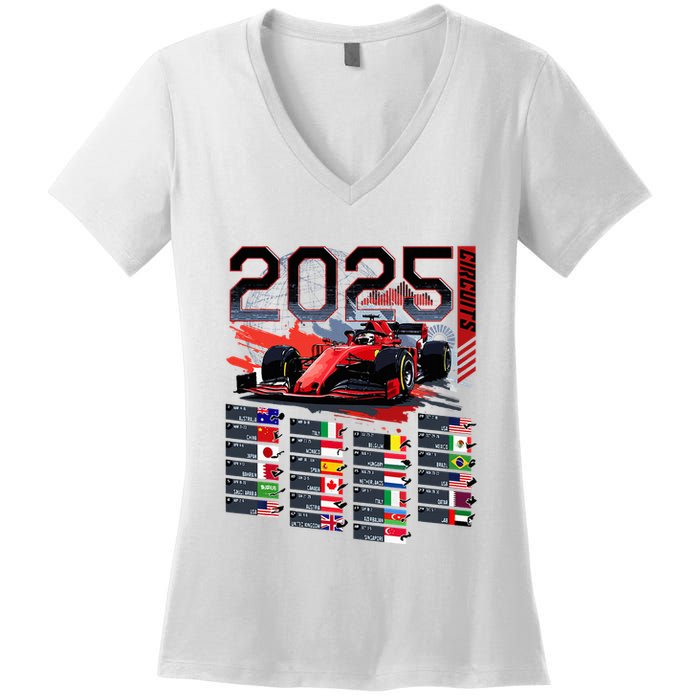 Formula Racing Calendar 2025 Schedule G.R.A.N.D P.R.I.X Circuit Women's V-Neck T-Shirt