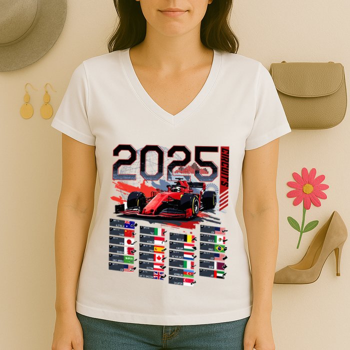 Formula Racing Calendar 2025 Schedule G.R.A.N.D P.R.I.X Circuit Women's V-Neck T-Shirt
