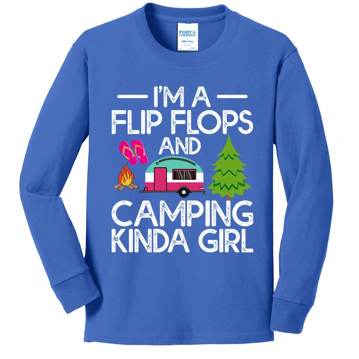 Funny Rv Camper IM A Flip Flops And Camping Kinda Gift Kids Long Sleeve Shirt