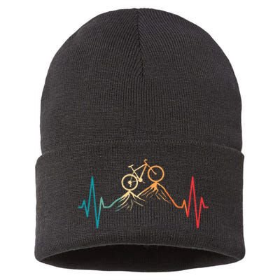 Funny Retro Cycling Heartbeat Bicycle Mountain Bike Biking Sustainable Knit Beanie