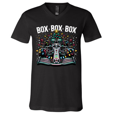 Formula Racing Car Box Box Box Radio Call Fun Christmas Tree V-Neck T-Shirt