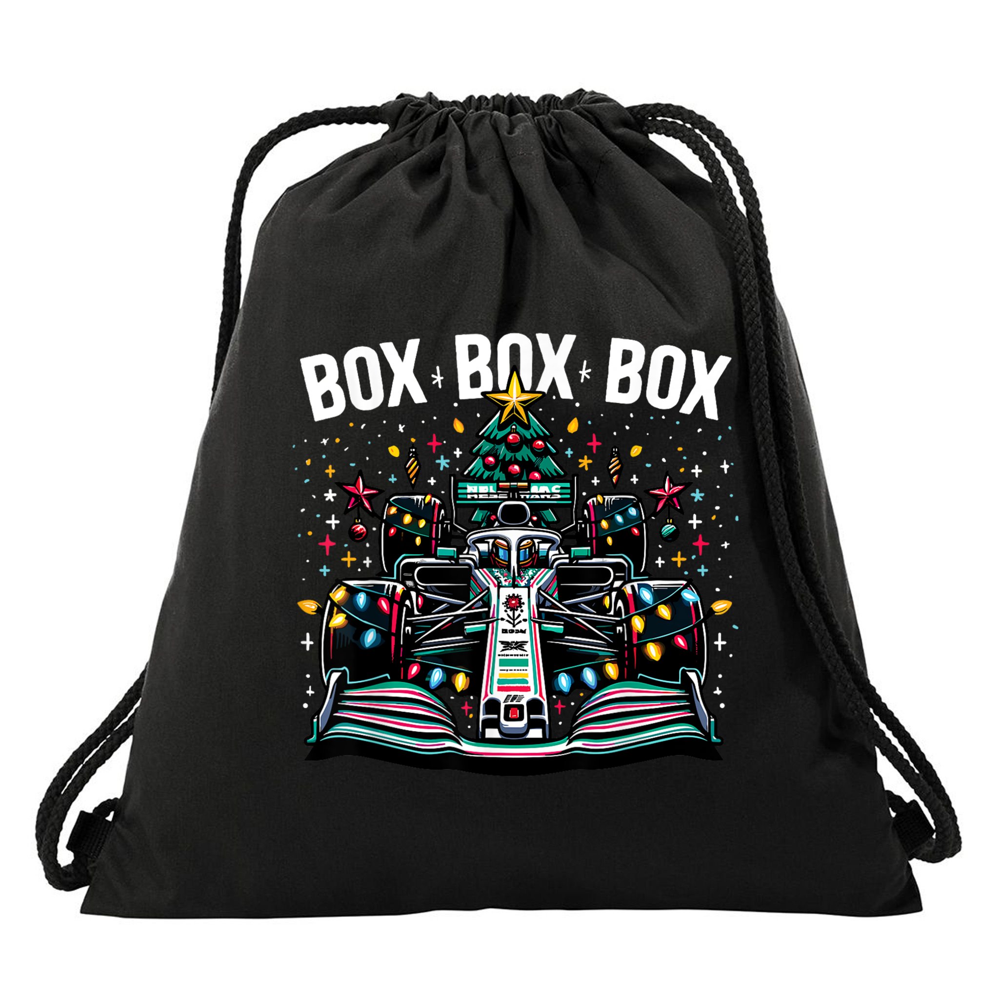 Formula Racing Car Box Box Box Radio Call Fun Christmas Tree Drawstring Bag
