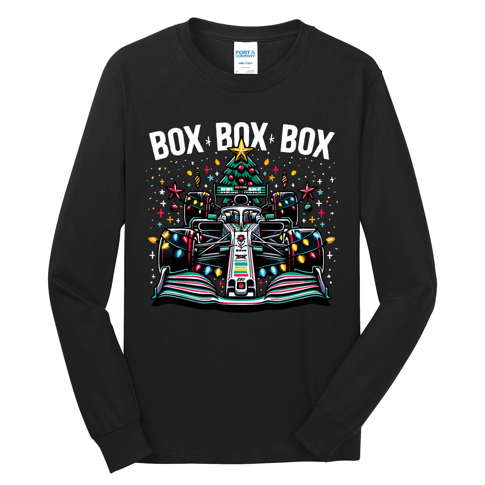 Formula Racing Car Box Box Box Radio Call Fun Christmas Tree Tall Long Sleeve T-Shirt