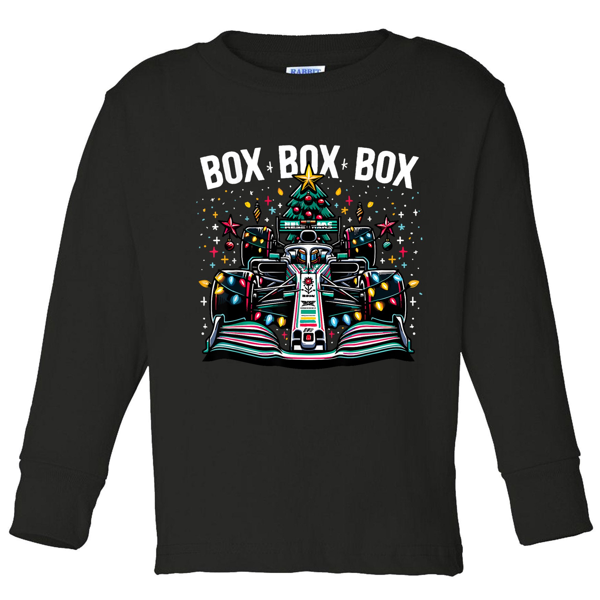 Formula Racing Car Box Box Box Radio Call Fun Christmas Tree Toddler Long Sleeve Shirt