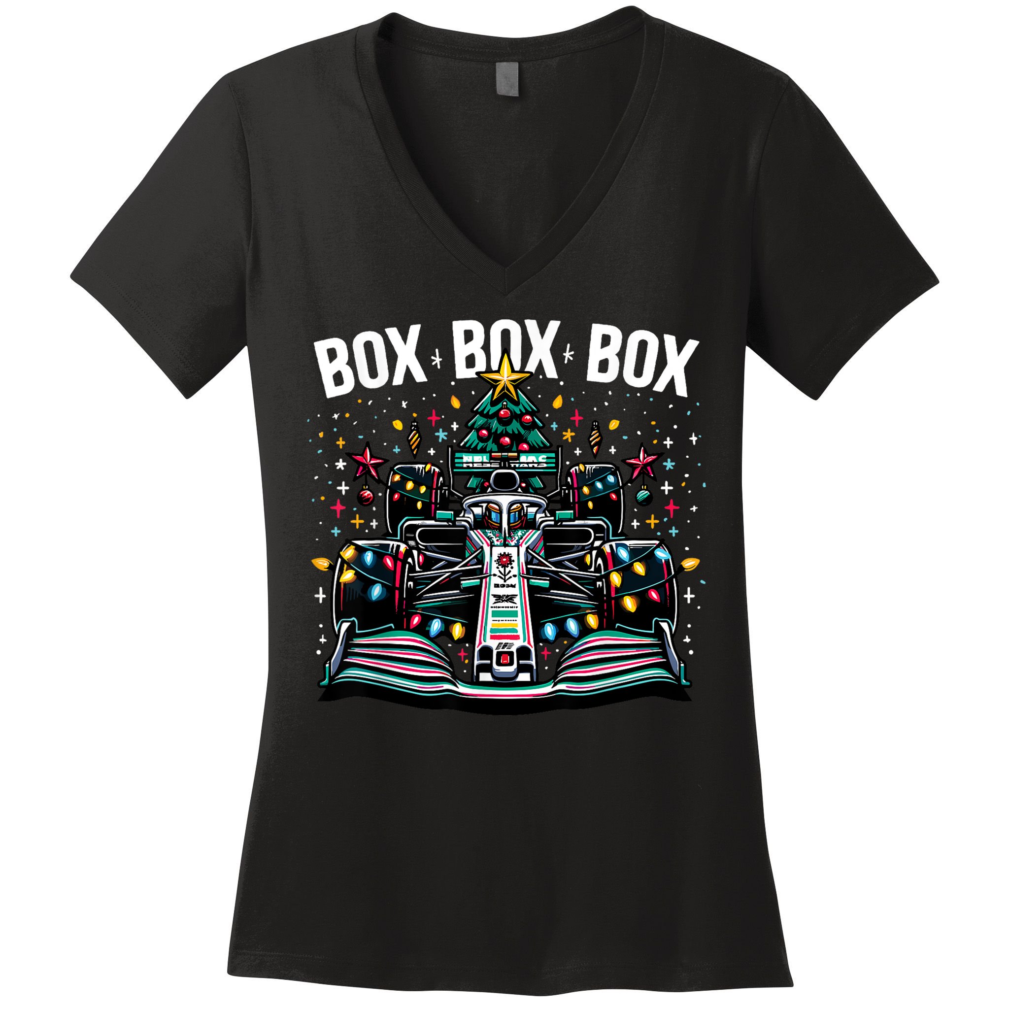 Formula Racing Car Box Box Box Radio Call Fun Christmas Tree Women's V-Neck T-Shirt