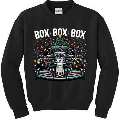 Formula Racing Car Box Box Box Radio Call Fun Christmas Tree Kids Sweatshirt