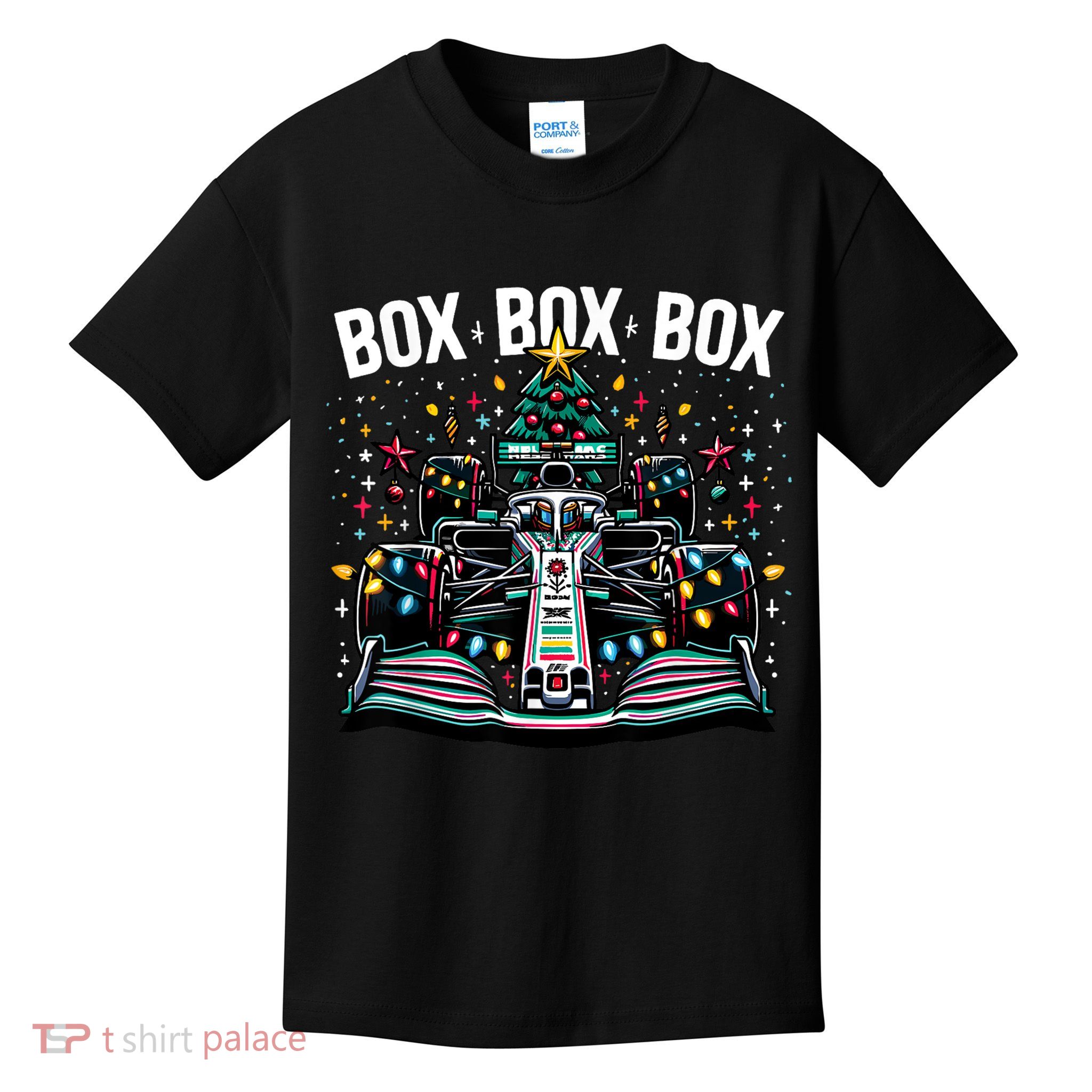 Formula Racing Car Box Box Box Radio Call Fun Christmas Tree Kids T-Shirt