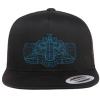 Formula Racing Car Drawing Racing Fan Mechanic Engineer Flat Bill Trucker Hat