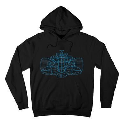 Formula Racing Car Drawing Racing Fan Mechanic Engineer Tall Hoodie