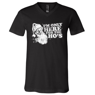 Funny Retro Christmas Santa IM Only Here For The HoS V-Neck T-Shirt