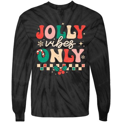 Festive Retro Christmas Joyful Holiday Vibes Tie-Dye Long Sleeve Shirt