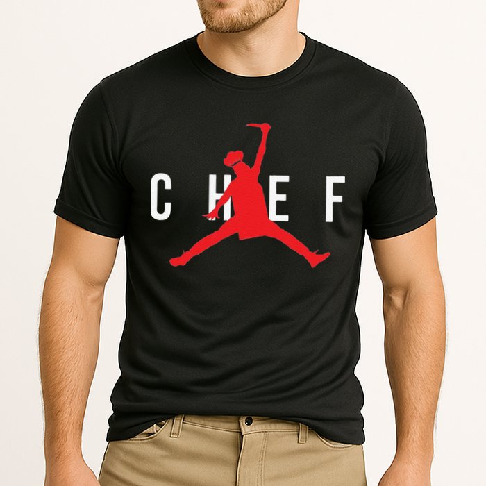 Funny Restaurant Chef Jumping Chef Knife Cooling Performance Crew T-Shirt