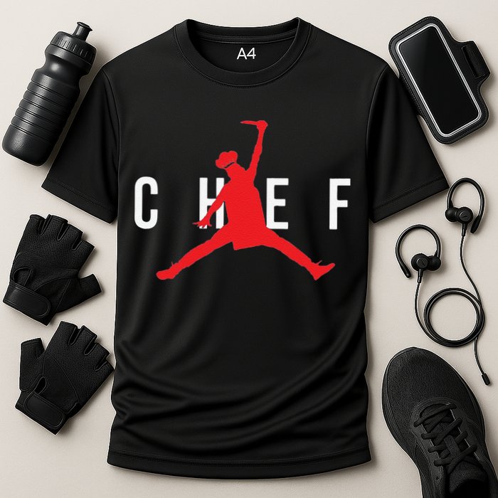 Funny Restaurant Chef Jumping Chef Knife Cooling Performance Crew T-Shirt
