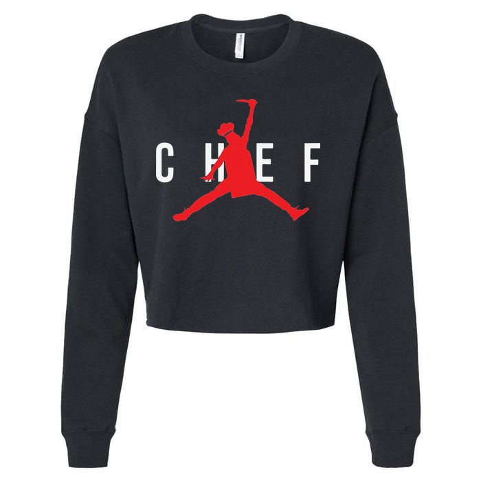 Funny Restaurant Chef Jumping Chef Knife Cropped Pullover Crew