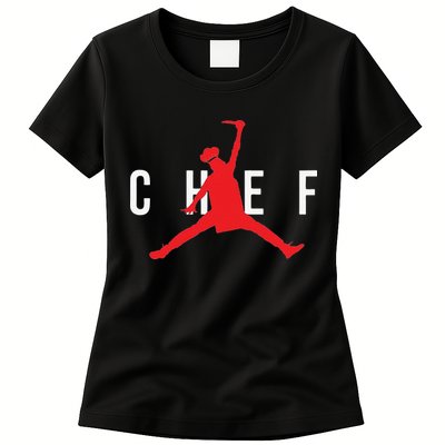 Funny Restaurant Chef Jumping Chef Knife Womens T-Shirt