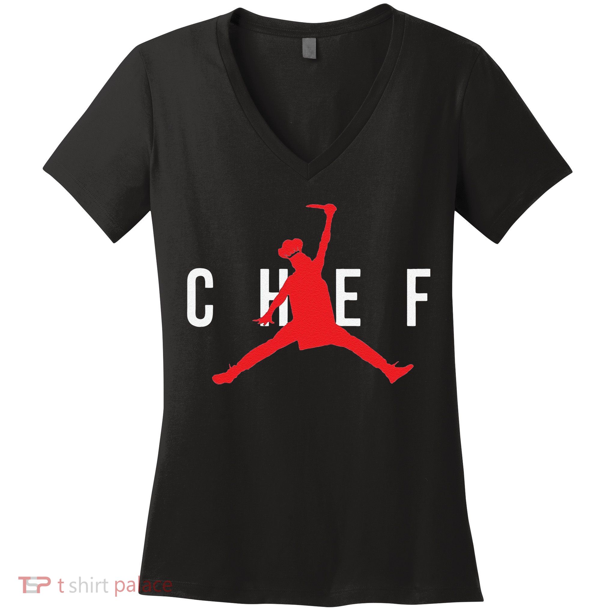 Funny Restaurant Chef Jumping Chef Knife Women's V-Neck T-Shirt