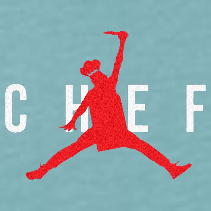 Funny Restaurant Chef Jumping Chef Knife Sueded Cloud Jersey T-Shirt