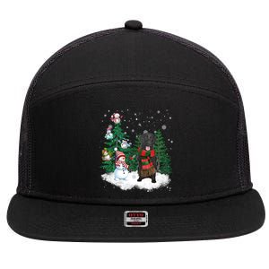 Flatcoated Retriever Dog Christmas Snow Xmas Tree Pajama Cool Gift 7 Panel Mesh Trucker Snapback Hat