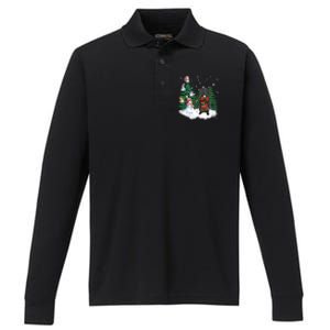 Flatcoated Retriever Dog Christmas Snow Xmas Tree Pajama Cool Gift Performance Long Sleeve Polo