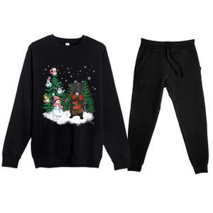 Flatcoated Retriever Dog Christmas Snow Xmas Tree Pajama Cool Gift Premium Crewneck Sweatsuit Set