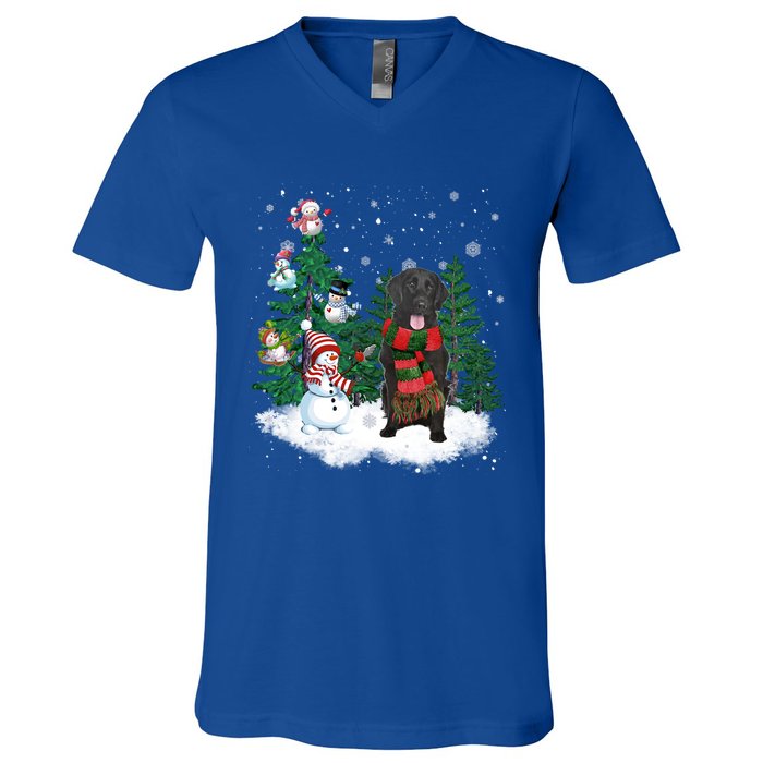 Flatcoated Retriever Dog Christmas Snow Xmas Tree Pajama Cool Gift V-Neck T-Shirt