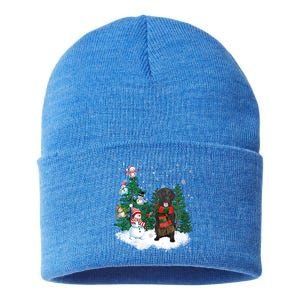 Flatcoated Retriever Dog Christmas Snow Xmas Tree Pajama Cool Gift Sustainable Knit Beanie