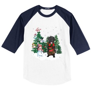 Flatcoated Retriever Dog Christmas Snow Xmas Tree Pajama Cool Gift Baseball Sleeve Shirt